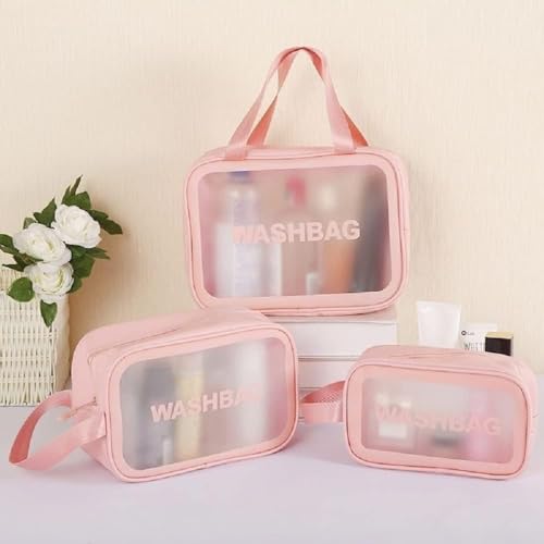 Kit 3 Necessaire Transparente Organizador Maquiagem Bolsa Mala-Vende Mais (Rosa)