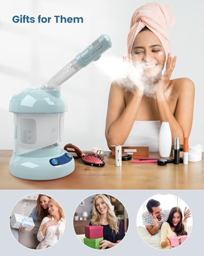Kingsteam Tabletop Facial Steamer - Ozone Steamer with 360° Rotatable Arm - Professional Nano Ionic Facial Steamer for Deep Cleaning - Portable for Personal Care Use at Home or Salon, Blue