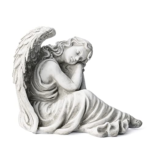 glitzhome Estátua de anjo de descanso escultura de memorail de jardim ao ar livre, 38 cm de altura,