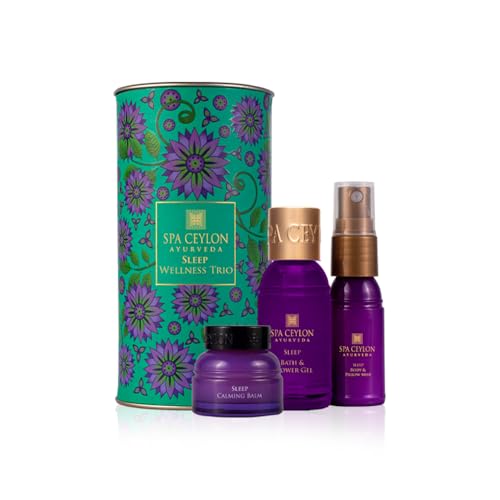 SPA CEYLON Sleep Wellness Trio Set | Restful Spa Essentials | Natural Ingredients | Ayurvedic Bath Gift Set | Lavender Essential Oil | Shower gel, Body Mist, Balm | Gift set