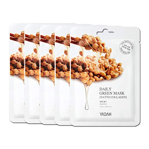 YADAH Daily Green Natto Collagen Facial Sheet Mask, Pack of 5, Vegan