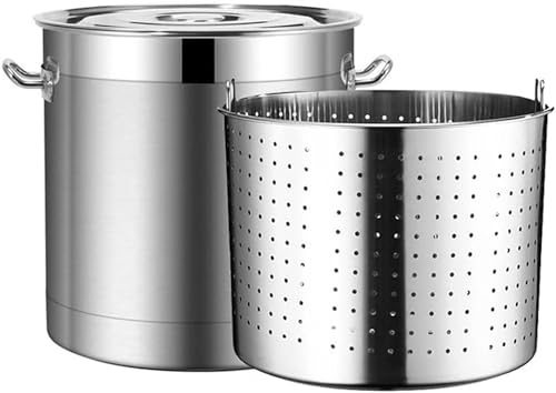 Barril con tapa y colador para freidora de pavo y olla grande para cocinar marisco al vapor