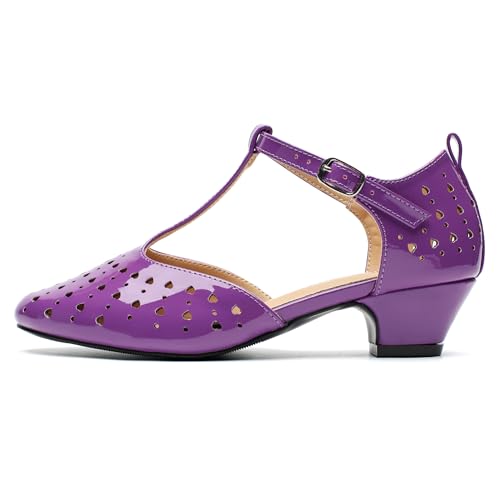Image of MAIERNISI JESSI Women's T-Strap Mary Jane Pumps, Low Block Heel, Closed Toe, Buckle Ankle Strap