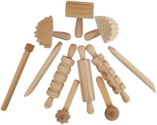 jojofuny Clay Modeling Pattern Rollers Kit 3D Cookie Fondant Dough Wood Wave Pattern Clay Rolling Pin Stamp Textured Wooden Handle Pottery Tools Set