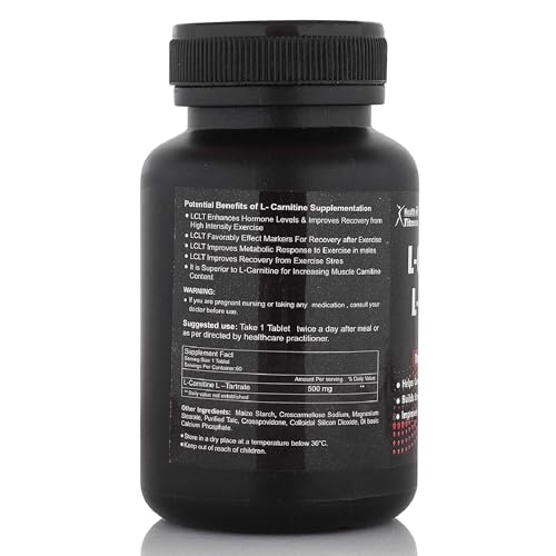 Healthvit L-Carnitine L-Tartrate 500 mg | Weight Loss Supplement, Fat Burner, Muscle Recovery, Pre & Post workout Supplement - 60 Tablets