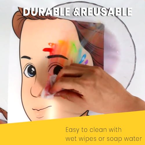 Bowitzki face painting practice board,5 pieces reusable colorful face paint practice board,painting makeup exercise template A4 size