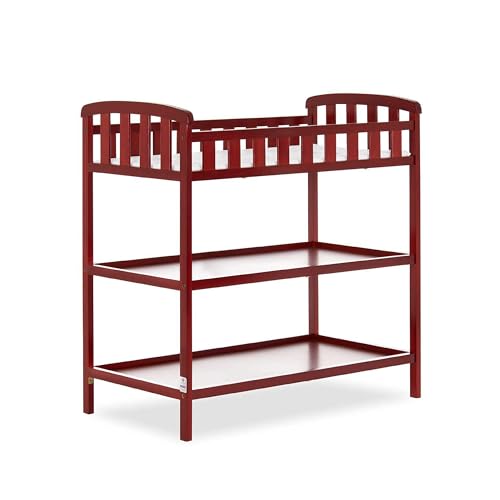 Image of Dream On Me Emily Changing Table In Cherry, Comes With 1" Changing Pad, Features Two Shelves, Portable Changing Station, Made Of Sustainable New Zealand Pinewood