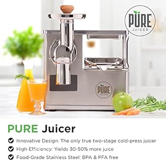 PURE Juicer Two-Stage Juicer - Premium Cold Press Juicing Machine - Solid Stainless Grinder and Hydraulic Press For Fruits, Vegetables, Nuts