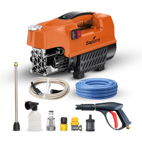 Image of Saporo Quickjet High Pressure Car Washer, 1800W Portable Pressure Washer with 120 Bar, 6.5 L /min Flow Rate, Self Priming, Auto Stop System, 8m Outlet Hose, 9 Accessories for Car, Bike & Home Cleaning