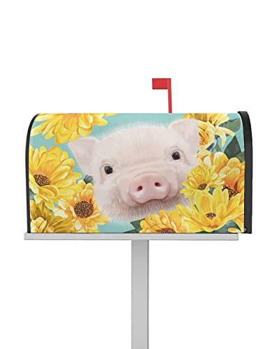 Funny Farm Animal Pig Spring Floral Mailbox Covers Magnetic Standard Size, Decorative Post Letter Numbers Box Wrap Decoration Covers Accessories For Garden Yard Outdoor Décor, 21.7"X18.5" #TOP21