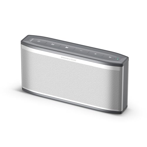 BOGASING Era S9 Pro Bluetooth Lautsprecher, 2-Kanal Musikbox mit Stereo-Sound, Dual passiven Radiatoren, 48h Wiedergabe, EQ, TF Karte, AUX, kabelloser Bluetooth Box für drinnen und Büro (Silber)