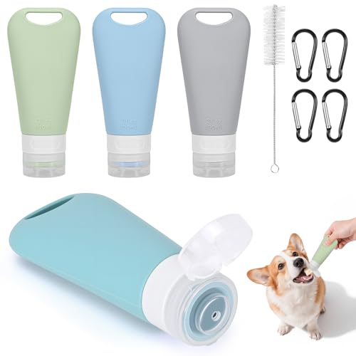 Szaboviktoria 4 Stück 90 ml Futtertube Zum Befüllen Hund Mit Karabiner Und Reagenzglasbürste, Leberwurst Hunde Tube, Hundeleberwurst Tuben, Reiseflaschen Zum Befüllen, Für Hundetraining Als Belohnung