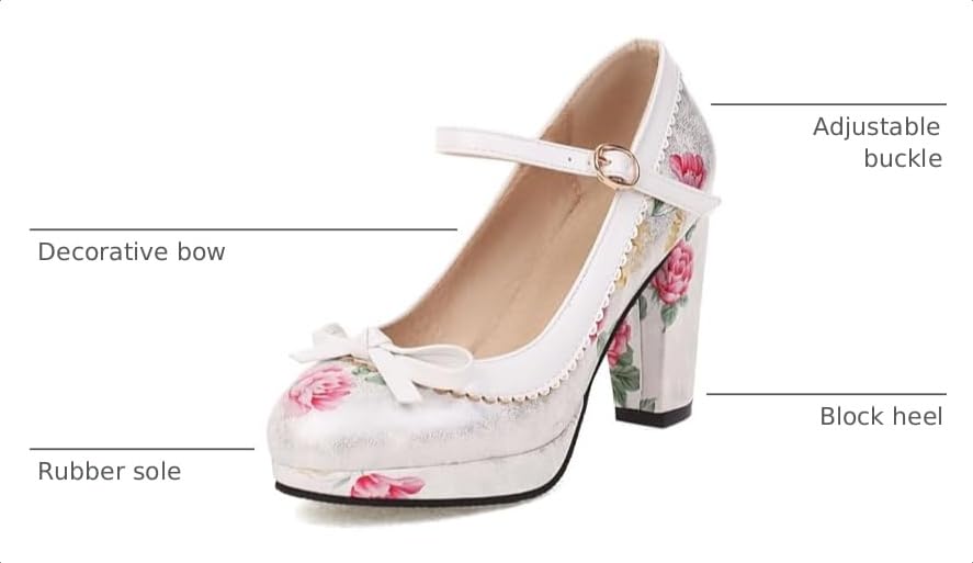 Image of FOREADA Lolita Bow Platform High Heel Women Rockabilly Mary Jane Dress Pump | Boasts soft kawaii retro vintage lolita tea party aesthetic, with block heel ,bow, round toe versatile style for dress wear
