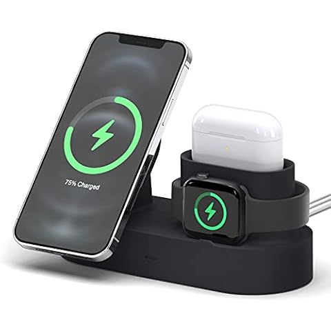 elago MS Charging Station 2 - Compatible with iPhone 16/15/14/13/12 Series, AirPods 4, AirPods Pro 2, AirPods Pro, AirPods 3 and All Apple Watch Series [Black] [Charging Cables Not Included] Cover
