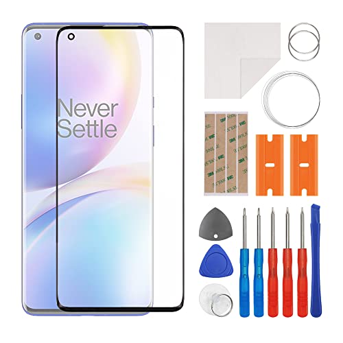 SWARK Lente de cristal LED frontal compatible con OnePlus 8 Pro IN2023, IN2020, IN2021 (sin pantalla LCD ni digitalizador táctil) con kit de reparación