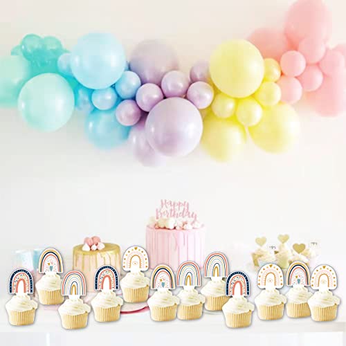 Boho R-Ainbow Cake Topper 24Pcs Boho R-Ainbow Birthday Party Supplies Cupcake Decorations For Kids #TOP5