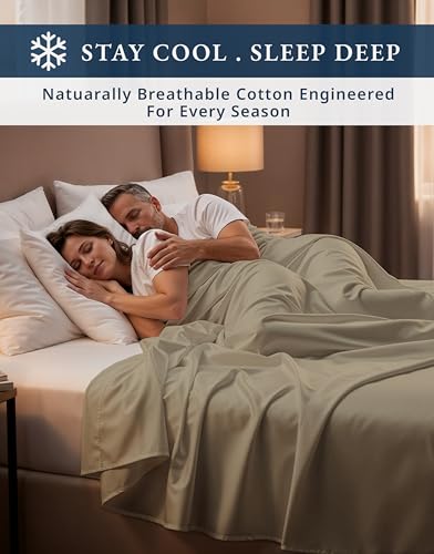 Image of LANE LINEN Cotton California King Sheet Sets Egyptian Cotton Sateen - Linen | Cali King Sheets Set - 4-Piece Set, For Guests And Everyday Use, For A Silky Hotel-Style Bed, Guest-Ready Comfort