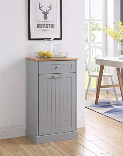 Northwood Calliger Tilt Out Free Standing Kitchen Trash or Recycling Cabinet with Drawer, Removable Bamboo Cutting Board (Gray)