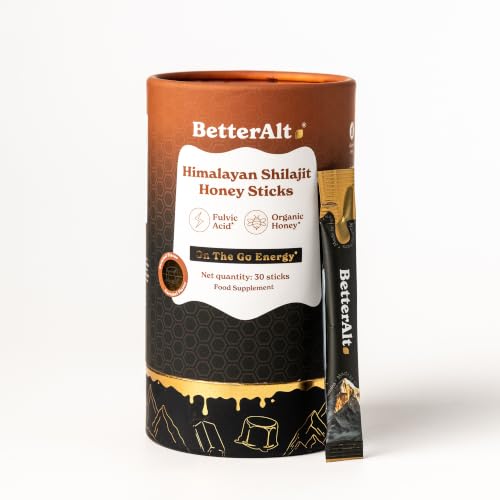 BetterAlt Pure Himalayan Shilajit Caramel Honey Sticks with 75%+ Fulvic Acid & 85+ Trace Minerals | Organic Shilajit with Natural Honey | Pure Organic Shilajit for Energy & Stamina