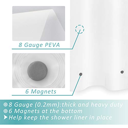 Mrs Awesome Shower Curtain Liner With 6 Magnets Frosted Peva 8G Thick & Heavy Duty, Waterproof Standard Size 72 X 72 Inch, Frost #TOP4