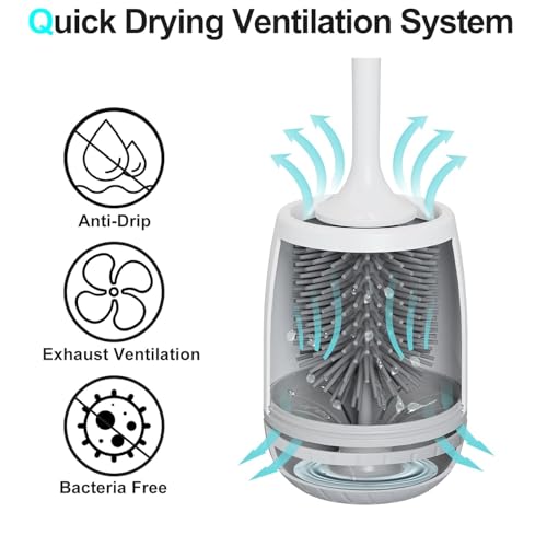 Image of CUBIZ Silicone Toilet Brush with Quick Drying Stand and Leak-Proof Base, Toilet Brush Silicone Clean Without Dead Corners, Toilet Brush Holder Wall Mounted & Standing