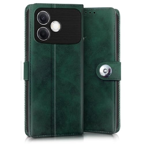 Image of WOW IMAGINE Shock Proof Flip Cover Back Case for Oppo F33 Pro 5G (Magnetic Button Flip Case | Wallet Pockets & Stand | Leather Finish | Forest Green)