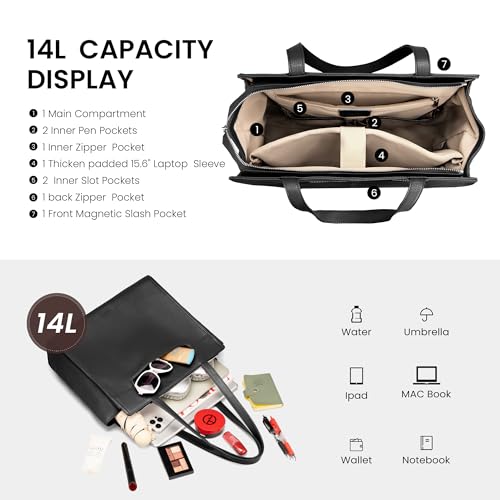 Image of befen Genuine Leather Tote Bag for Women Work, Women's Tote Handbags Leather Shoulder Purses Satchel with Compartment