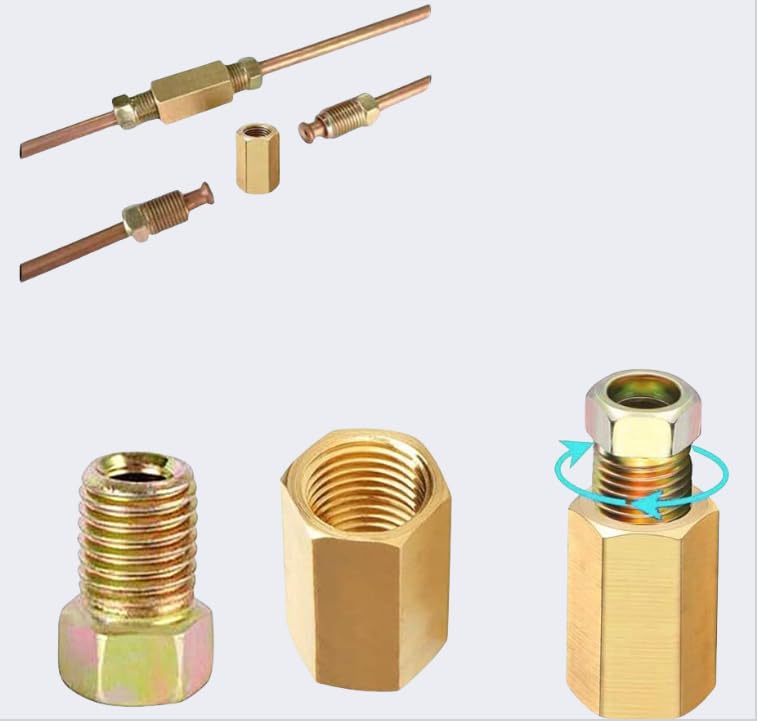 KAYNO 1Pc Yellow 24 Threads Brake Line Fittings Assortment Automotive Replacement Brake Fittings Hose, Lines and Fittings for 3/16 Inch Tube (4 Unions, 8 Nuts)(3/8 Inch)