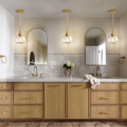 HAHZT Pendant Light Fixtures Kitchen: Brushed Gold Farmhouse Island Light with Clear Glass - 6 Inch Mid Century Globe Kitchen Lighting Chandeliers Ceiling for Dining Room by HAHZT - Image 7