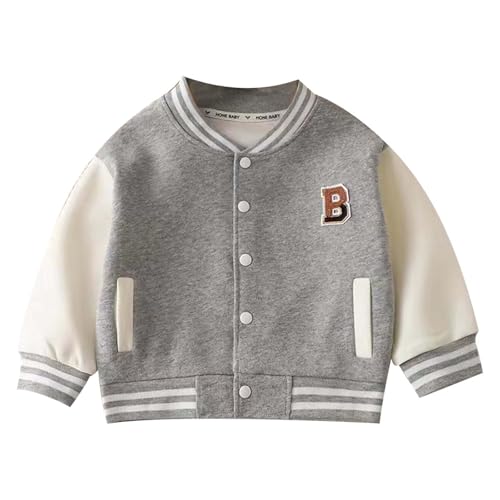Chaqueta de Béisbol con Parches para Niñas Abrigo Largo Manga Infantil Ropa Deportiva Juvenil Elegante y Cómoda Diseño Casual (Grey, 3-4 Years)