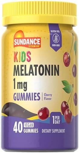Sundance Kid's Melatonin Gummies 1mg | 40 Count | Cherry Flavor | Vegan, Non-GMO, and Gluten Free Supplement