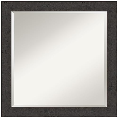 Image of Amanti Art Framed Vanity Mirror | Bathroom Mirrors for Wall | Rustic Plank Espresso Narrow Mirror | Wall Mounted Mirror | Medium Mirror | 23.25 x 23.25
