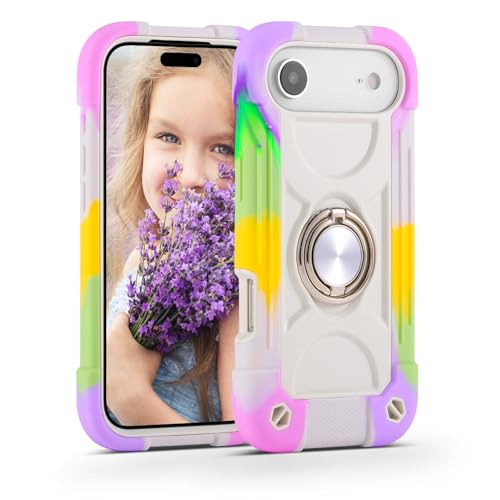 Image of MARKILL Compatible with iPhone with Built-in 360Rotating Ring Stand, Military Grade Drop Protection Full Body Rugged Heavy Duty Case Durable Cover (Rainbow White, iPhone Air)