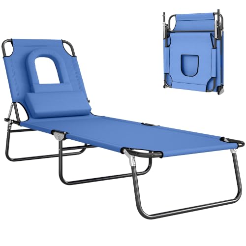 Image of Outsunny Folding Sun Loungers with Face Hole, Blue