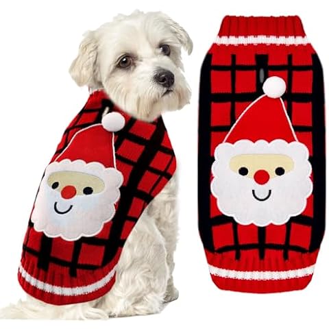 BAEJMJK Dog Christmas Sweater with Leash Hole Classic Plaid Xmas Pet Dog Turtleneck Pullover Knitwear Warm Puppy Cat Knit Jumper Winter Dog Clothes Outfits for Small Medium Dogs（Santa Claus,Medium） Cover