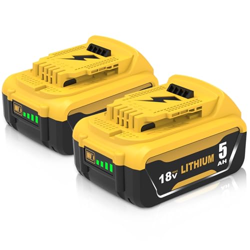 2 Piezas de Repuesto para Dewalt batería 18V 5.0Ah DCB184 DCB180 DCB181 DCB182 DCB200 DCB201 DCB204 DCB127 DCB112 DCB115 DCB102 con indicador LED (Amarillo)