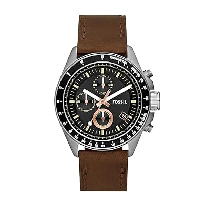 Fossil Orologio Decker Uomo, movimento cronografo al quarzo, cassa in acciaio inossidabile da 44 mm con cinturino in pelle, CH2885, Marrone