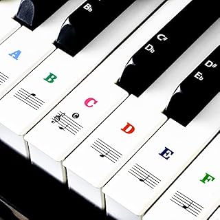 Autocollants transparents amovibles pour touches de piano de 37/49/54/61/88 touches – Pour clavier de musique – Noir et blanc – Pour les enfants débutants - Les Beatles, Paul McCartney, John Lennon, RIngo Starr, George Harrison