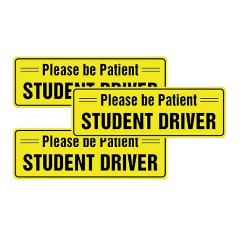 Image of GLSOWEE 3PCS Student Driver Magnet for Car, 12 inchx4 inch Reflective 'Please Be Patient' Auto Safety Sign for Rookies, Reusable Vehicle Exterior Sticker for Bumper, Window (Student Driver Sticker)