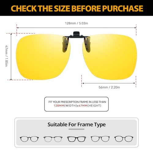 TJUTR Clip-On Night Vision Driving Glasses, Polarized Anti-Glare UV400 Flip-Up Sunglasses to Wear Over Prescription Glasses3