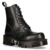 Sohle: Gummi New Rock Mili-084N-S3 Schwarz Gotisch Stiefel Militär Unisex 8 Loch Motorradfahrer Schuhe Goth 36