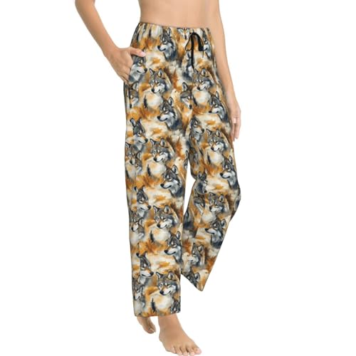 Pantalon de pyjama pour femme motif loup bois confortable et léger