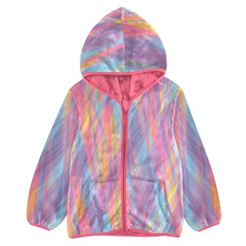GuoChe Colorful Striped Toddler Girl Sherpa Jacket