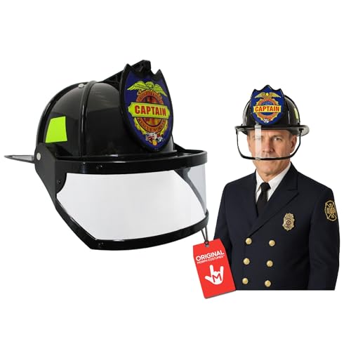 Nicky Bigs Novelties Morph Fireman Costume - Plastic Hard Helmets - Fire Man Visor Helmet - Chief Firefighter Hats - Halloween Costume Accessories, Black, One Size
