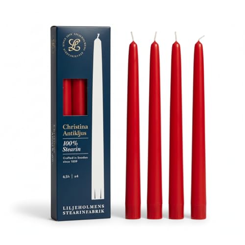 Rote Dinnerkerzen, 4er Set Tafelkerzen, 100% Stearin, Premium rote...