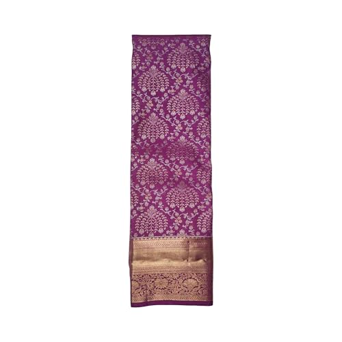 Traditional Mysore Pure Silk Saree, Red, Floral Zari Weave with Gold Brocade Border, Indian Ethnic Wear (Magen