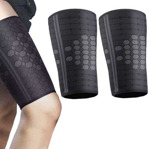 QianDanS 2 PCS Thigh Compression Sleeves for Men & Women High elasticity Breathable Hamstring Support helpful for Muscle Injury Pain Relief Upper Leg Sleeves for Workouts & Sports (Black L)