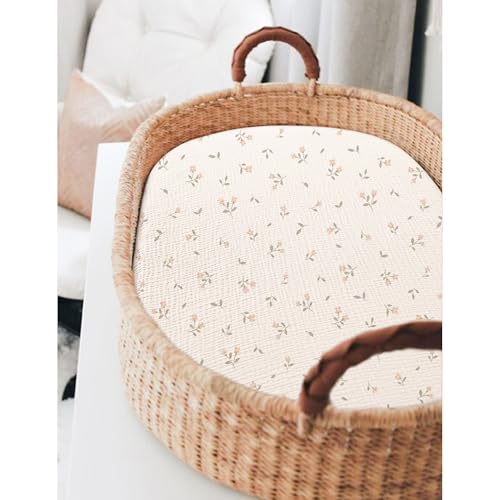Image of MairMore Muslin Bassinet Sheets for Babies - Soft & Breathable 100% Cotton Fitted Sheets for Oval, Rectangle, Hourglass Bassinet Mattress Pads, 2-Pack (Ivory & Pink)