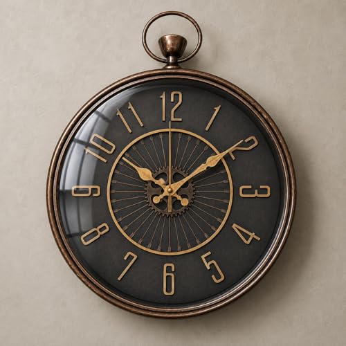 Image of ARMONIA Vintage Industrial Wall Clock 14.9 inches | Premium Acrylic Analog Clock | Dual Tone Antique Finish | Silent Quartz | Modern Home & Office Decor