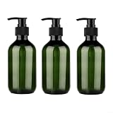 Paquete de 3 botellas de plástico recargables de 300 ml para uso en baño y cocina, adecuadas para lociones, jabones y champús con mecanismo de bomba suave (verde)